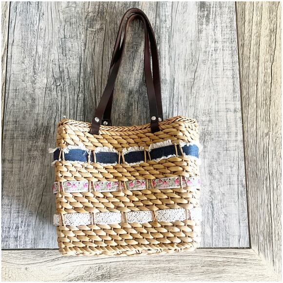 Roxy straw purse Woven 8x8x4 basket Bag Boho Hippie Cali Vibes Beach Vintage 90s - Picture 9 of 12